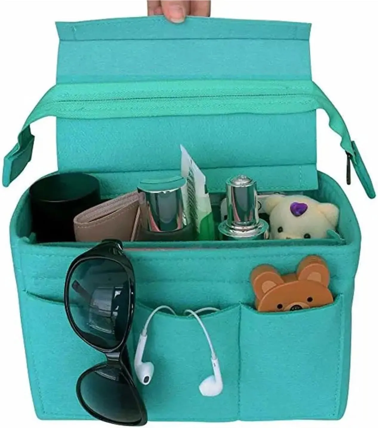 Felt Insert Bag Cosmetic Organizer Felt Insert Bag For Handbag Travel Inner Purse Portable Make Up Bags(Light green,25x16x14.5cm)