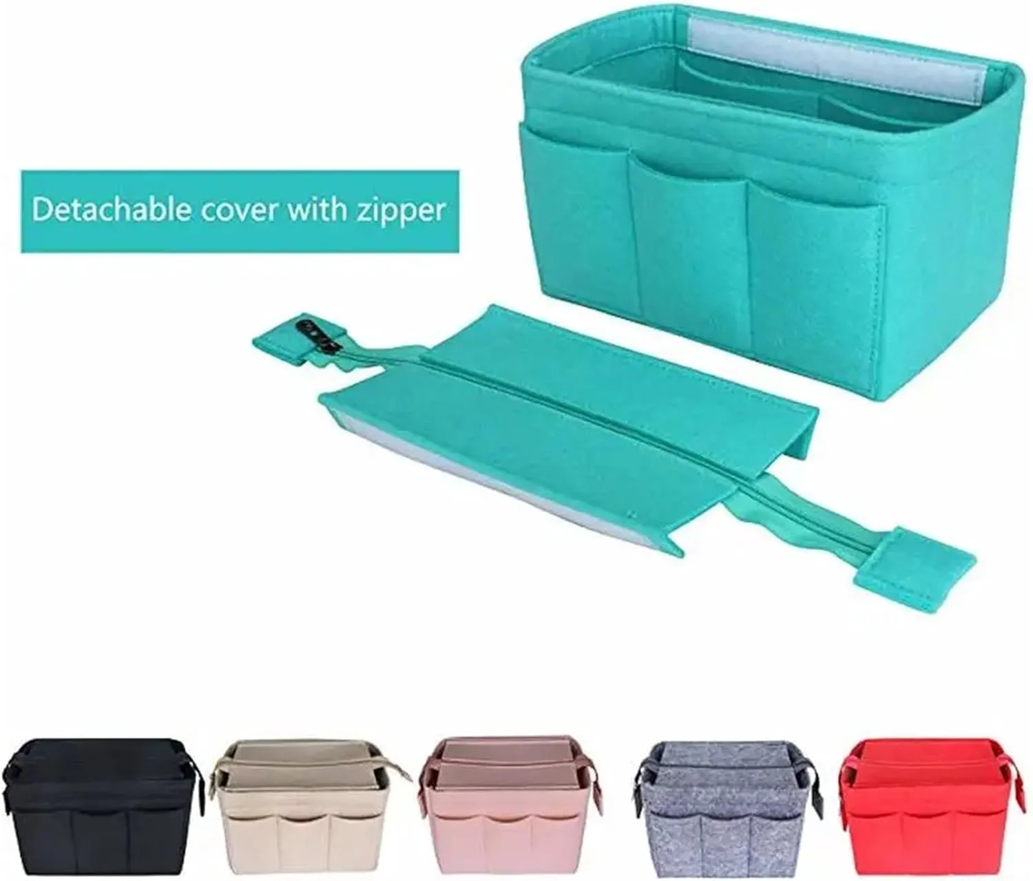 Felt Insert Bag Cosmetic Organizer Felt Insert Bag For Handbag Travel Inner Purse Portable Make Up Bags(Light green,25x16x14.5cm)