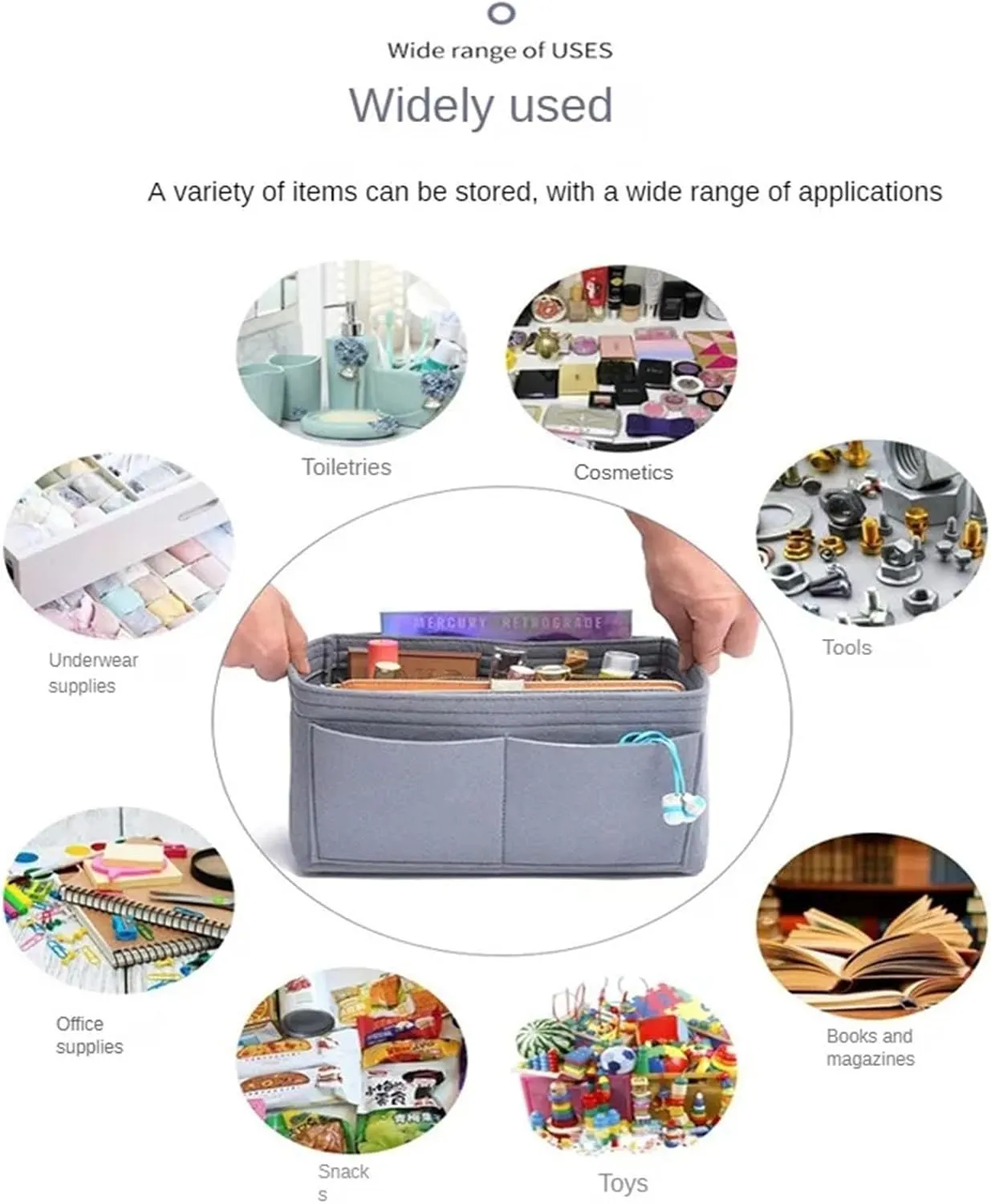 Felt Insert Bag Multifunctional Large Capacity Makeup Storage Bag Felt Cloth Liner Travel Insert Portable Bag(Grey-XL)