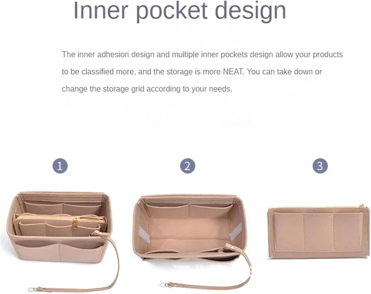 Felt Insert Bag Multifunctional Large Capacity Makeup Storage Bag Felt Cloth Liner Travel Insert Portable Bag(Grey-XL)