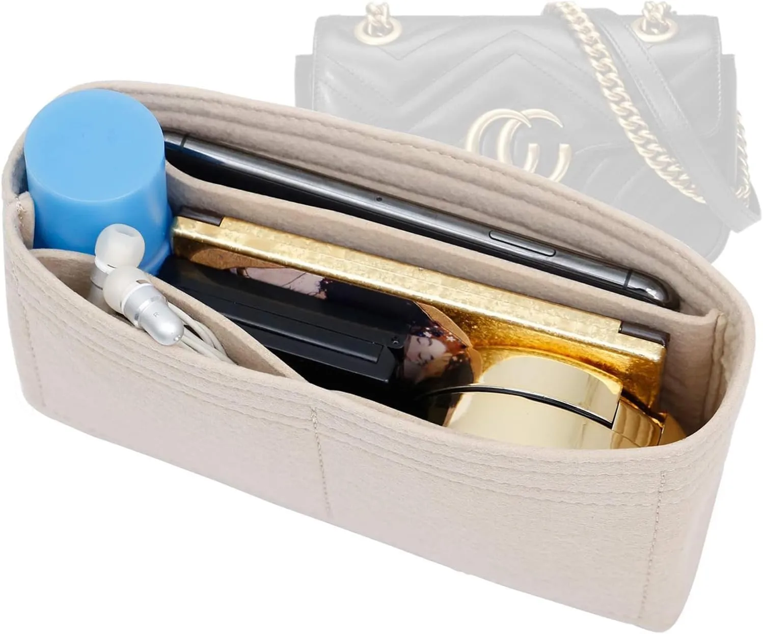 Felt Purse Organizer Insert Compatible with GG Marmont Mini Matelasse Shoulder Handbag and More, Mini Handbag Insert Liner Pouch for Women Inner Bladder Bag Storage Bag (Beige,mini)