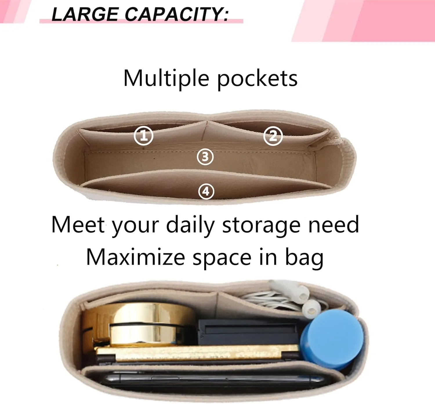 Felt Purse Organizer Insert Compatible with GG Marmont Mini Matelasse Shoulder Handbag and More, Mini Handbag Insert Liner Pouch for Women Inner Bladder Bag Storage Bag (Beige,mini)