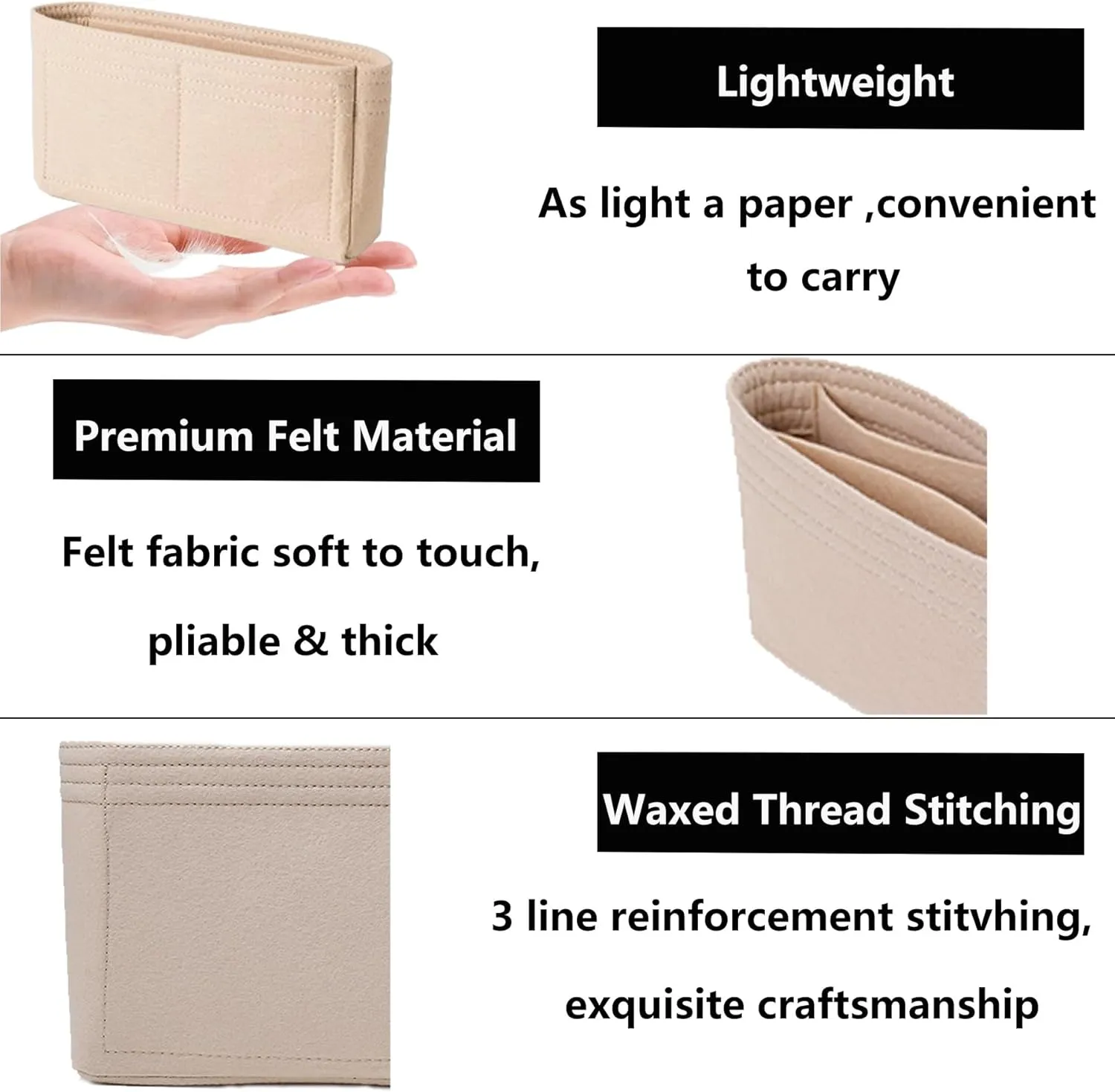 Felt Purse Organizer Insert Compatible with GG Marmont Mini Matelasse Shoulder Handbag and More, Mini Handbag Insert Liner Pouch for Women Inner Bladder Bag Storage Bag (Beige,mini)