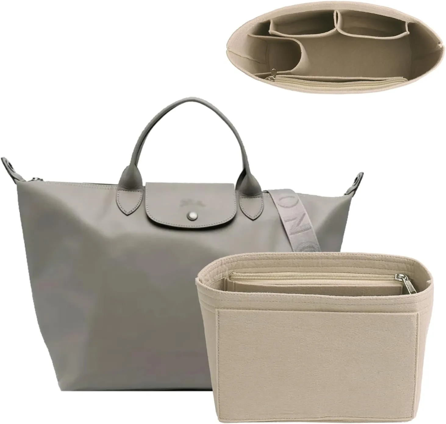 Felt Purse Organizer Insert for Longchamp Le Pliage, Handbag Insert with Multi-Pockets Fits Speedy, Neverfull and More