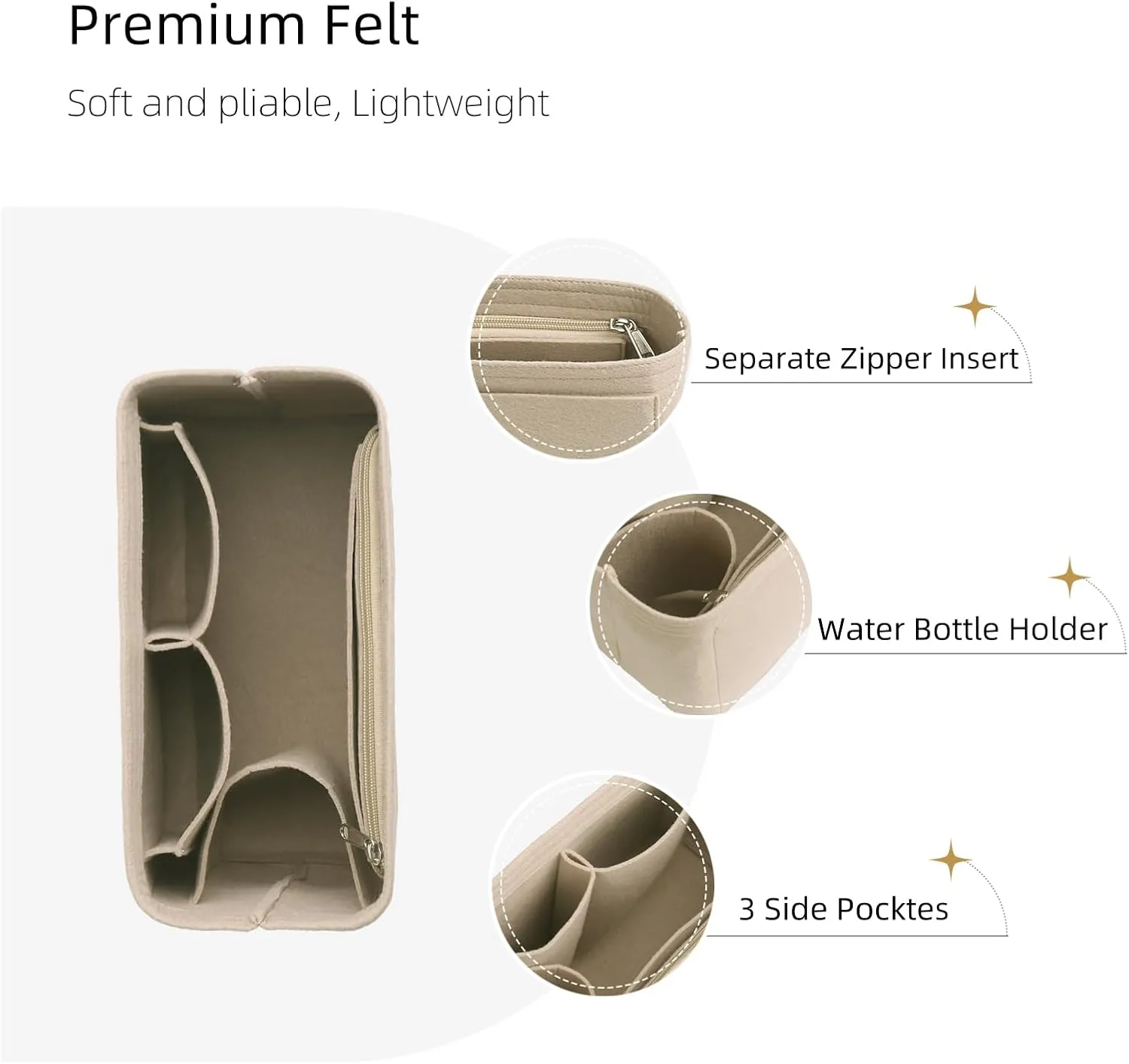 Felt Purse Organizer Insert for Longchamp Le Pliage, Handbag Insert with Multi-Pockets Fits Speedy, Neverfull and More