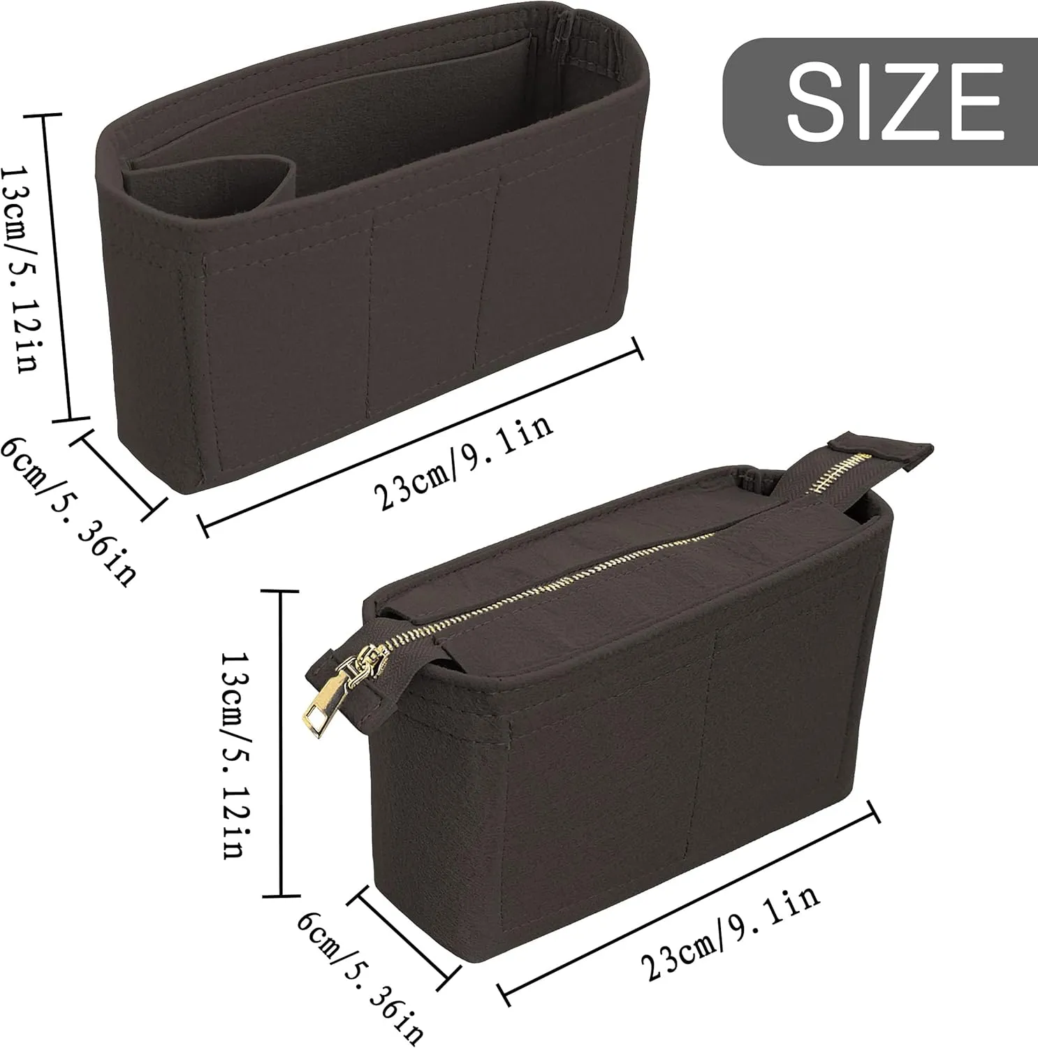 Felt Tote Bag organizer with Zipper Small Purse Organizer Insert With 2 Packs fits NeoNoe Series,Black