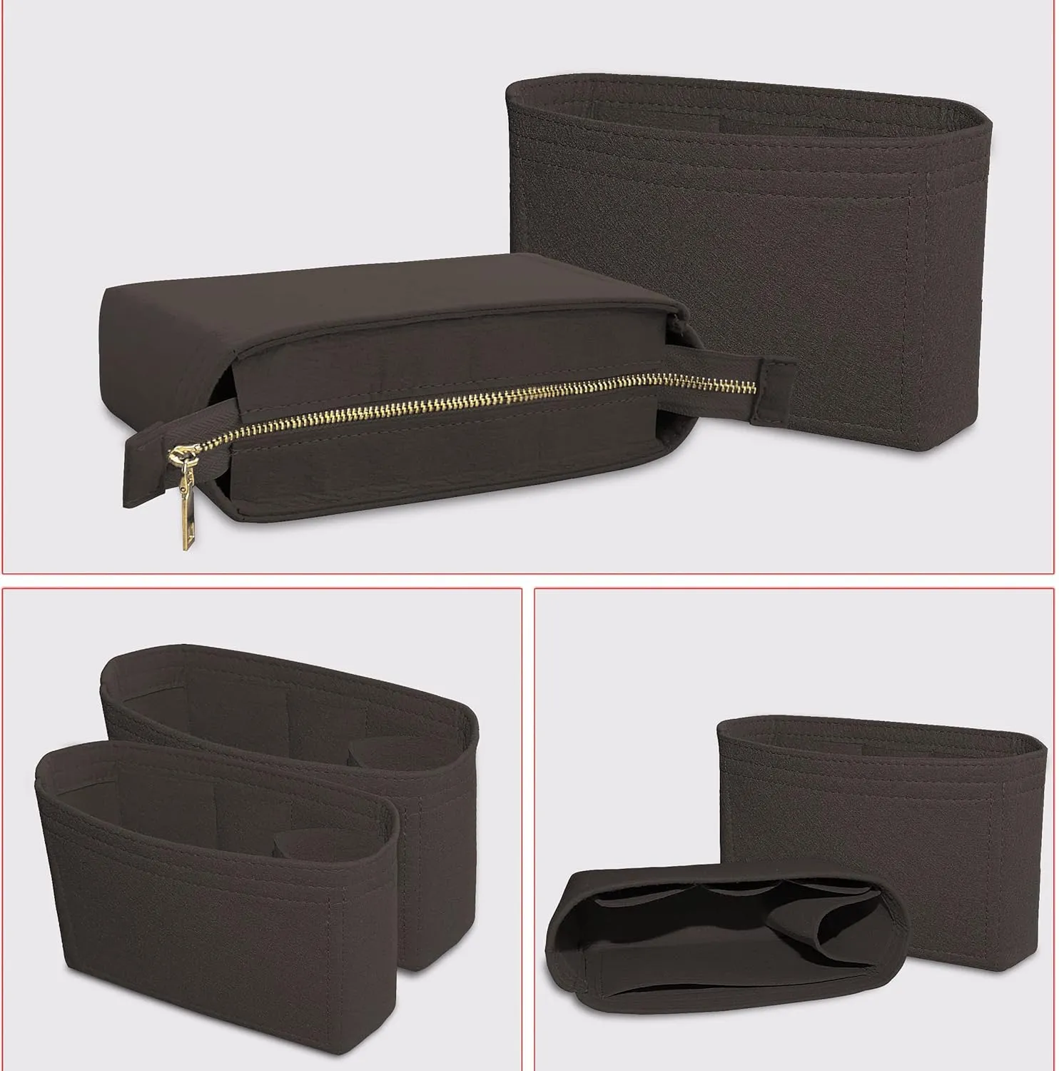 Felt Tote Bag organizer with Zipper Small Purse Organizer Insert With 2 Packs fits NeoNoe Series,Black