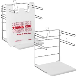 Ferraycle 2 Pcs Plastic Grocery Bag Holder Shopping Rack Fits 11½"W x 6" D x 21" H T Shirt Rack Plastic Bag Organizer with PP Base for Grocery Store, 12" W x 12" L x 16" H