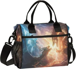 Fire Water Dragon Battle Large Lunch Box for Men Women Adults Insulated Lunch Bag Cooler Bag with Adjustable Shoulder Strap for Work Picnic Travel