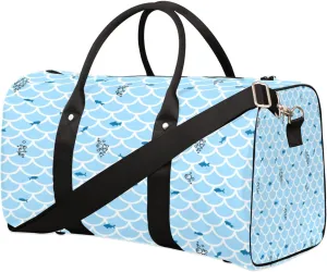 Fish Scale Blue Duffel Bag Sport Gym Duffle Bag Mermaid Scale Travel Bag Waterproof Weekender Overnight Tote Bag Foldable Carry on Bag Training Shoulder Bag for Women Men