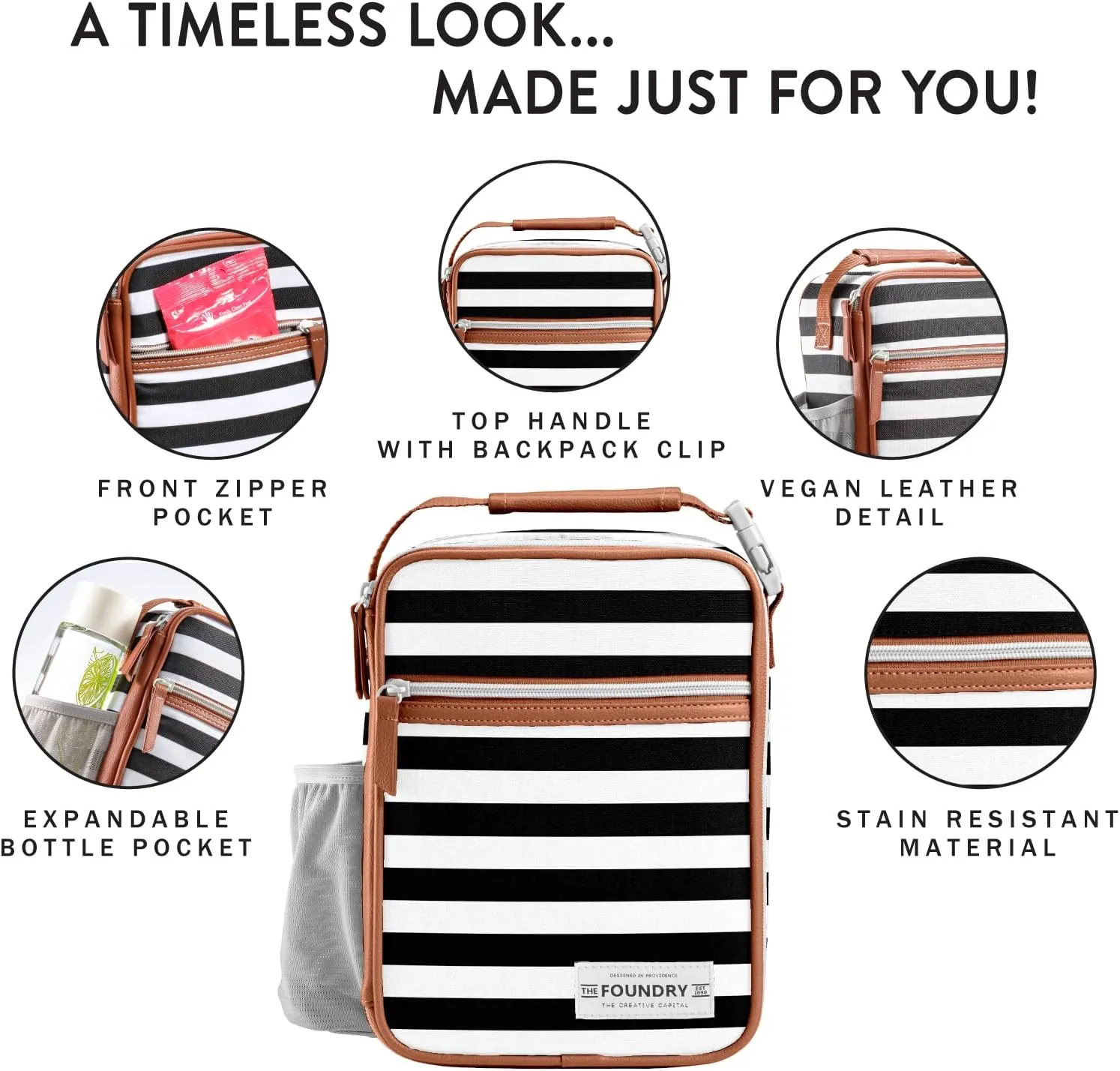 Fit & Fresh Foundry, Thayer Insulated Lunch Bag with 2 Food Containers, Reusable Lunch Box, Mini Cooler Bag, Perfect for Work, College, Picnics