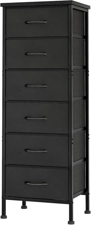Fixwal Black Tall Dresser for Bedroom Closet Organizers and Storage Tall Fabric Dresser with 6 Drawers, Small Clothes Storage Girl Bedroom Furniture