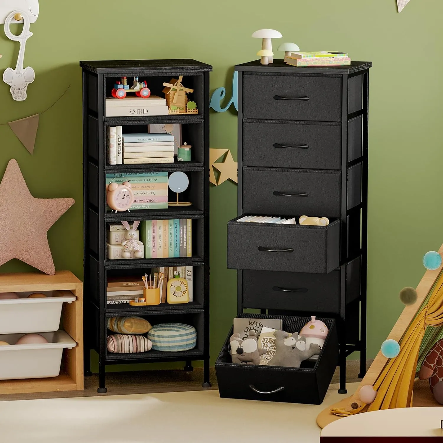 Fixwal Black Tall Dresser for Bedroom Closet Organizers and Storage Tall Fabric Dresser with 6 Drawers, Small Clothes Storage Girl Bedroom Furniture