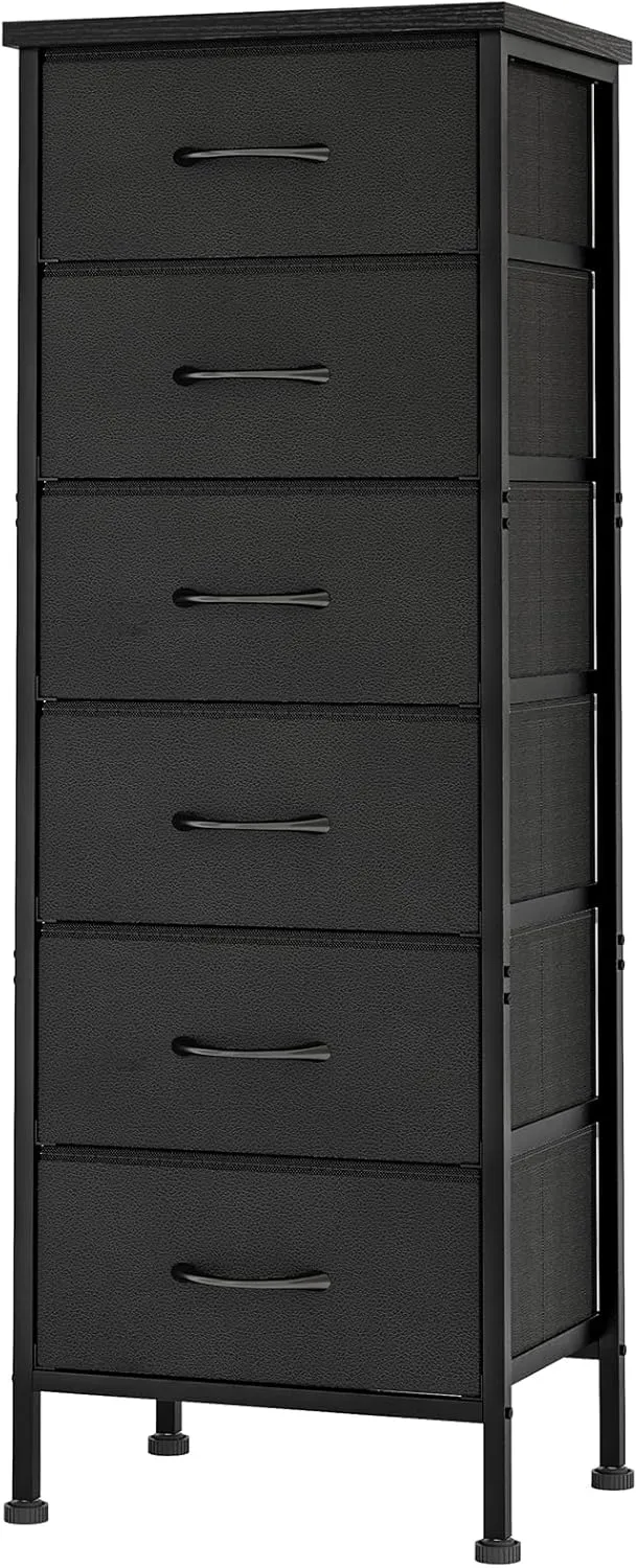 Fixwal Black Tall Dresser for Bedroom Closet Organizers and Storage Tall Fabric Dresser with 6 Drawers, Small Clothes Storage Girl Bedroom Furniture