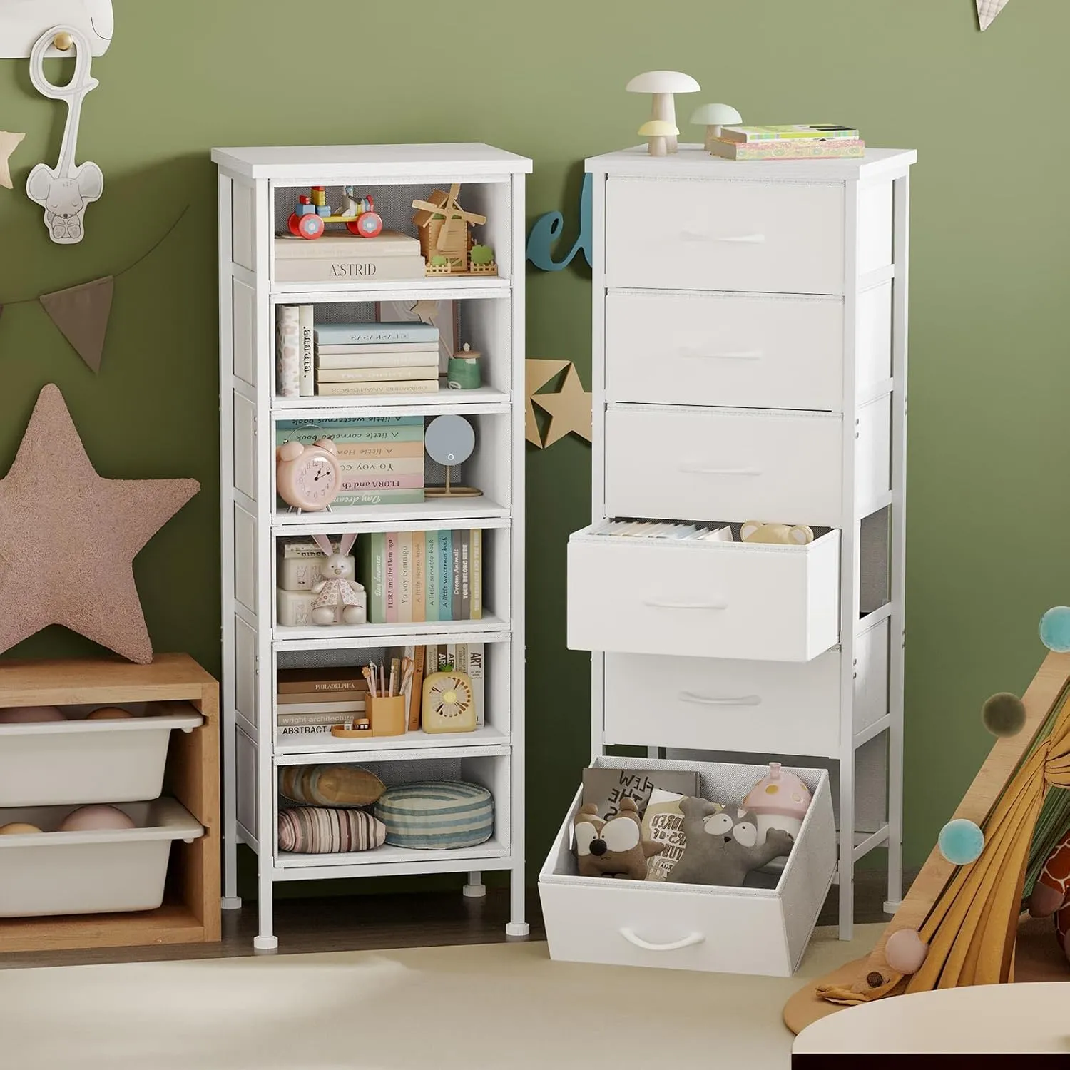 Fixwal White Tall Dresser for Bedroom Closet Organizers and Storage Tall Fabric Dresser with 6 Drawers, Small Clothes Storage Girl Bedroom Furniture