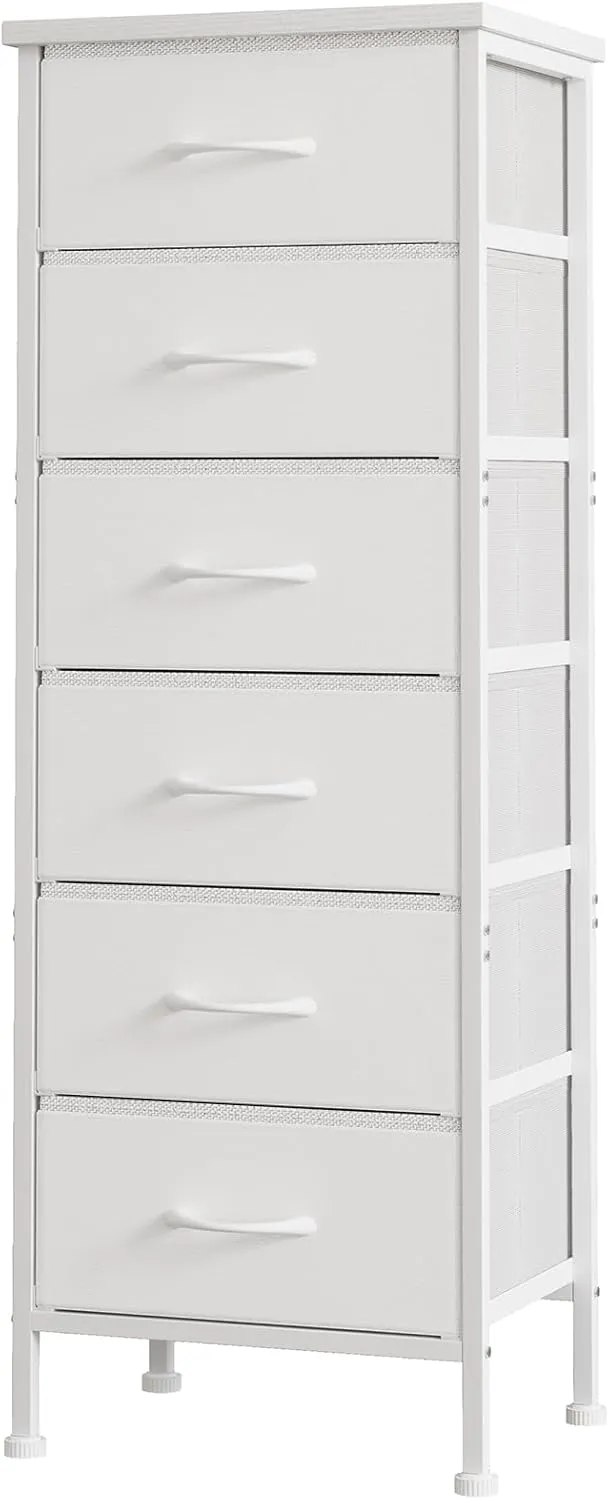 Fixwal White Tall Dresser for Bedroom Closet Organizers and Storage Tall Fabric Dresser with 6 Drawers, Small Clothes Storage Girl Bedroom Furniture