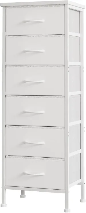 Fixwal White Tall Dresser for Bedroom Closet Organizers and Storage Tall Fabric Dresser with 6 Drawers, Small Clothes Storage Girl Bedroom Furniture