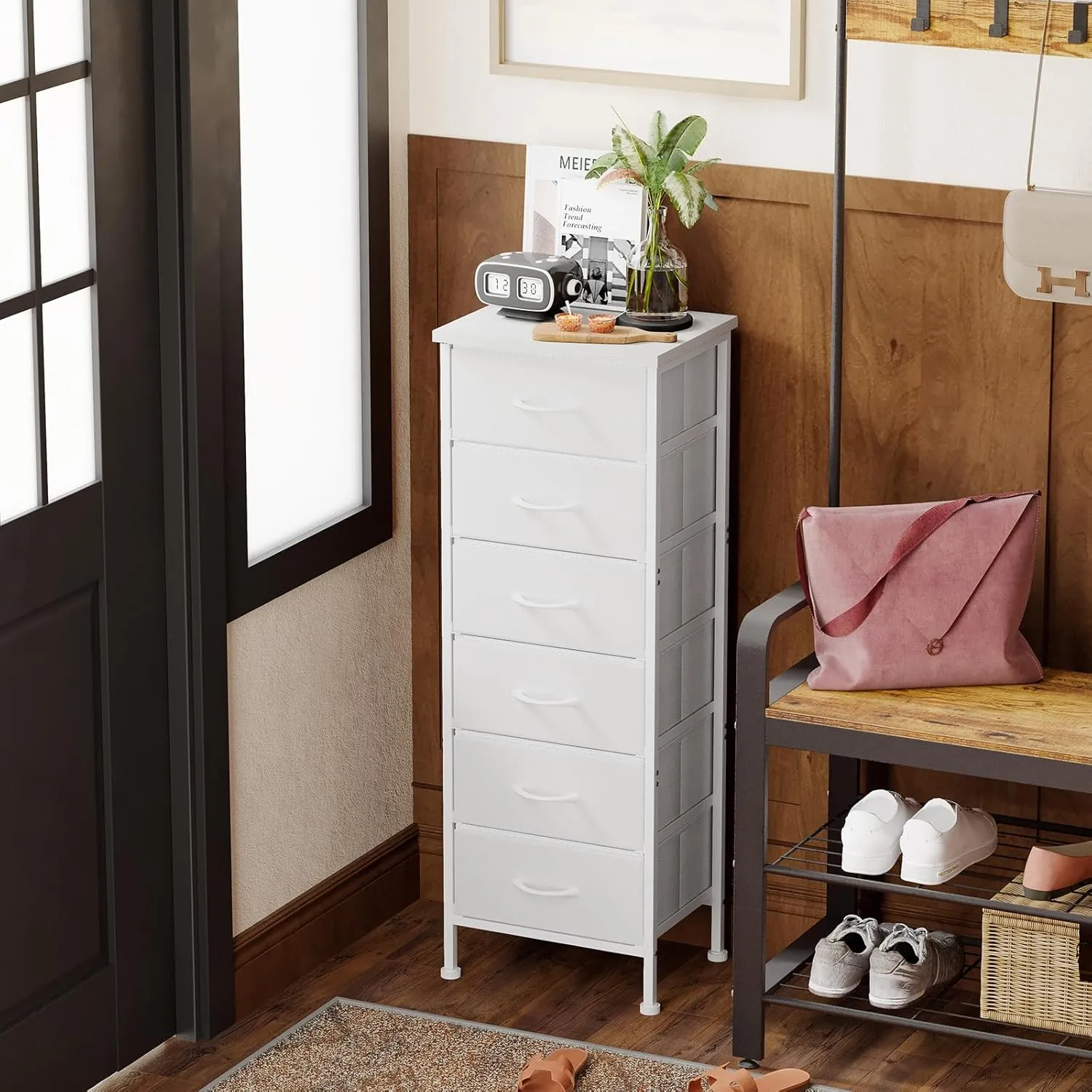 Fixwal White Tall Dresser for Bedroom Closet Organizers and Storage Tall Fabric Dresser with 6 Drawers, Small Clothes Storage Girl Bedroom Furniture