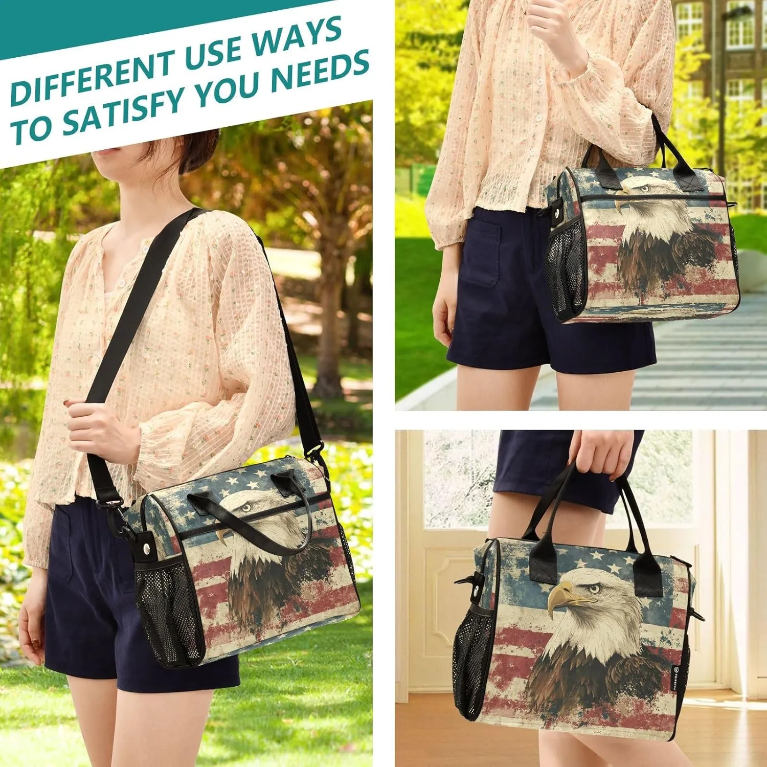Flag Hawk Beige Lunch Bag for Women Insulated Leakproof Cooler Bag with Adjustable Shoulder Strap for Work Men M