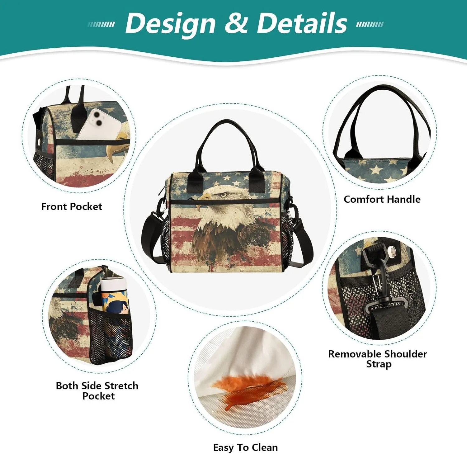 Flag Hawk Beige Lunch Bag for Women Insulated Leakproof Cooler Bag with Adjustable Shoulder Strap for Work Men M