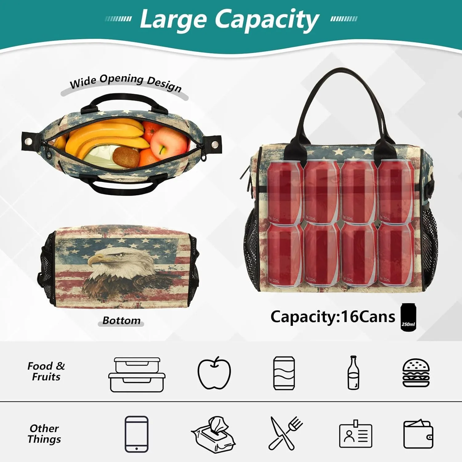 Flag Hawk Beige Lunch Bag for Women Insulated Leakproof Cooler Bag with Adjustable Shoulder Strap for Work Men M