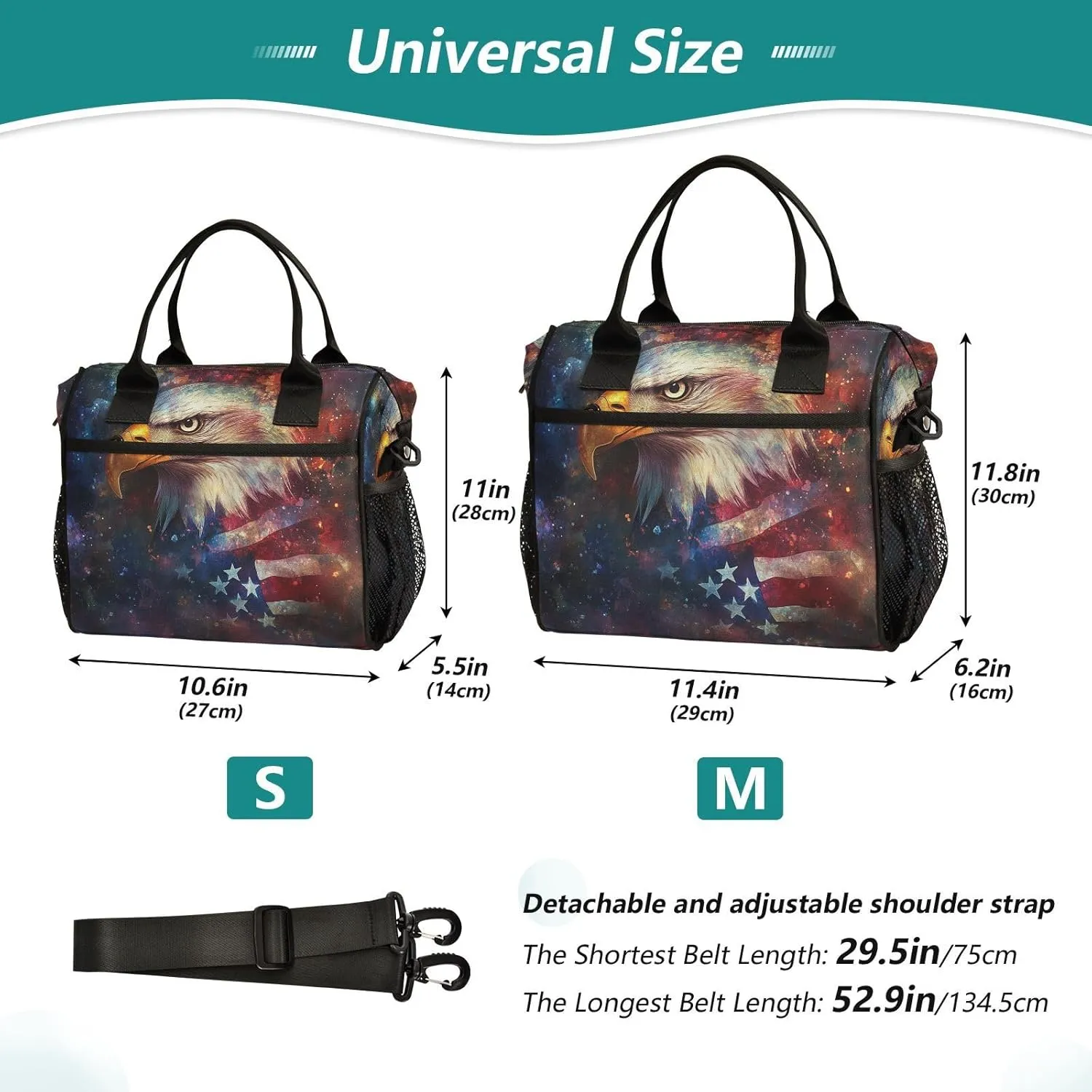 Flag Hawk Dark Lunch Bag for Women Insulated Reusable Lunch Cooler Bag with Adjustable Shoulder Strap for Office Men M
