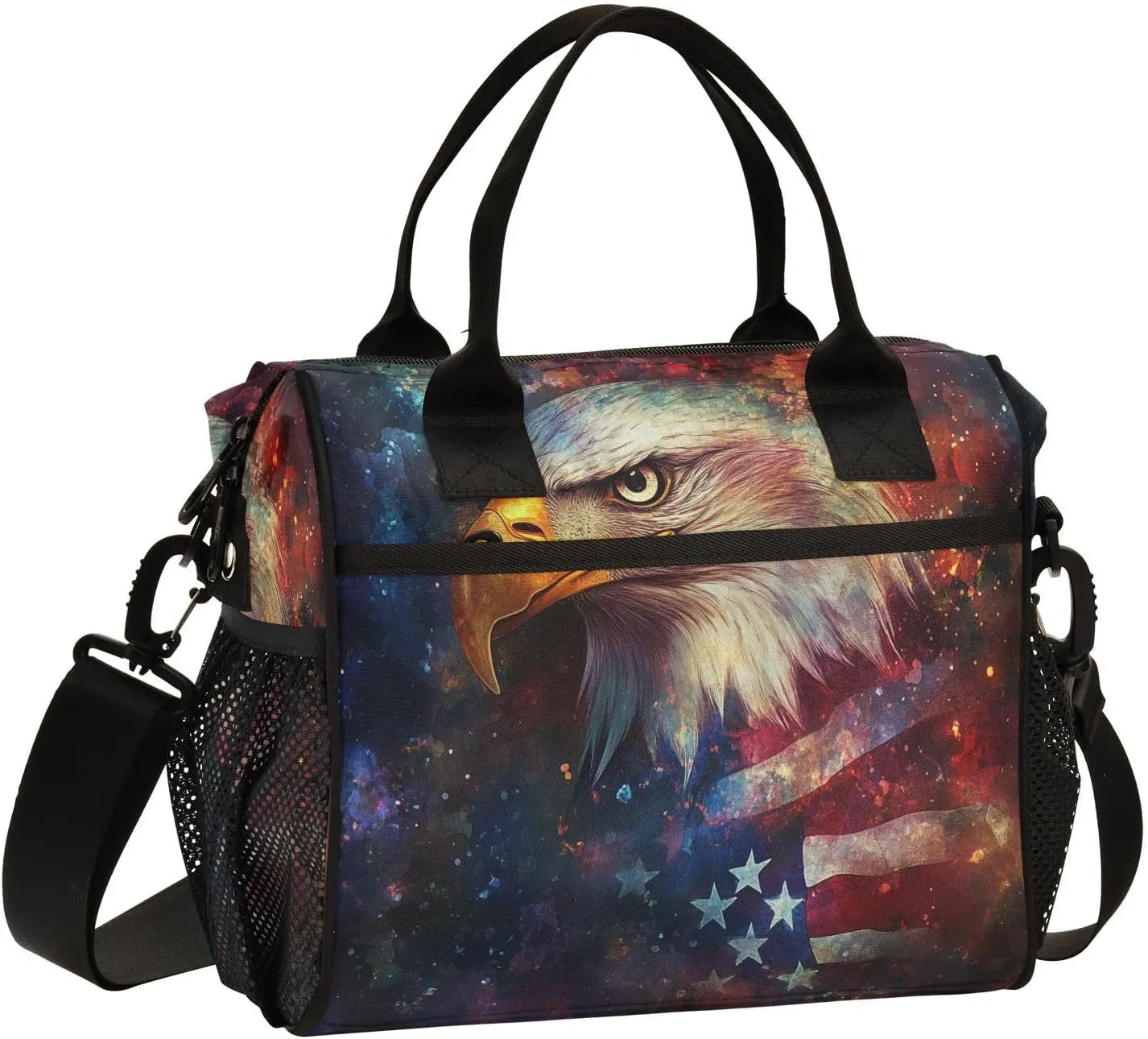 Flag Hawk Dark Lunch Bag for Women Insulated Reusable Lunch Cooler Bag with Adjustable Shoulder Strap for Office Men M