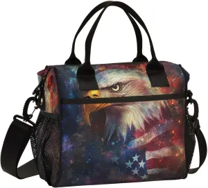 Flag Hawk Dark Lunch Bag for Women Insulated Reusable Lunch Cooler Bag with Adjustable Shoulder Strap for Office Men M