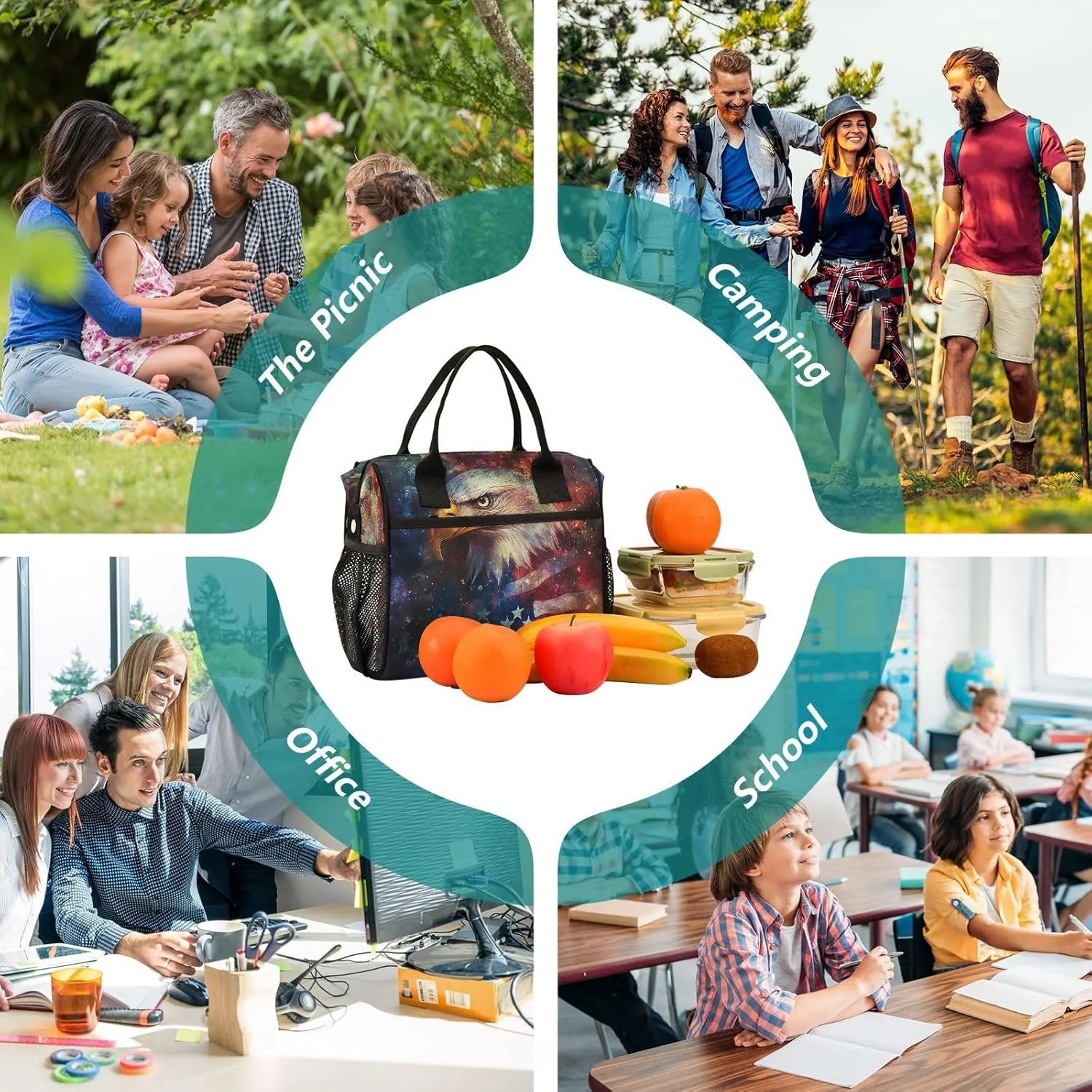 Flag Hawk Dark Lunch Bag for Women Insulated Reusable Lunch Cooler Bag with Adjustable Shoulder Strap for Office Men M