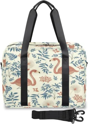 Flamingo Floral Petal Patterned Weekender Bag, Waterproof Travel Duffel Bags, Overnight Bags for Women, Duffel Bag with Trolley Sleeve, For Men Travel Business Gym Gift