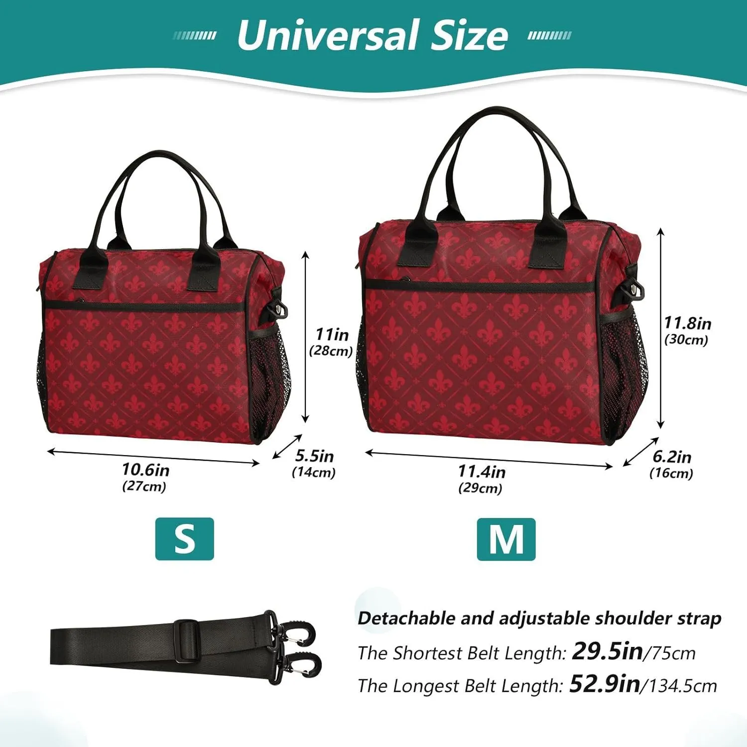 Fleur De Lys Red Lunch Bag Leakproof Tote Bag for Work Picnic -M