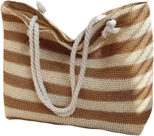 Floerns Women's Striped Straw Beach Shoulder Tote Bag Rope Handle Large Capacity Vacation Totes