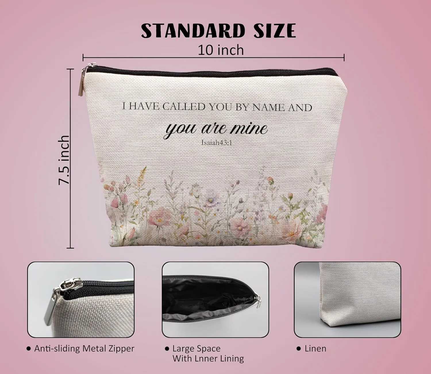 Floral Christian Makeup Cosmetic Bag - Christian Gifts for Women, Bible Scripture Gifts Cosmetic Bag for Women, Inspirational Small Makeup Bag for Purse, I Have Called You by Name You are Mine