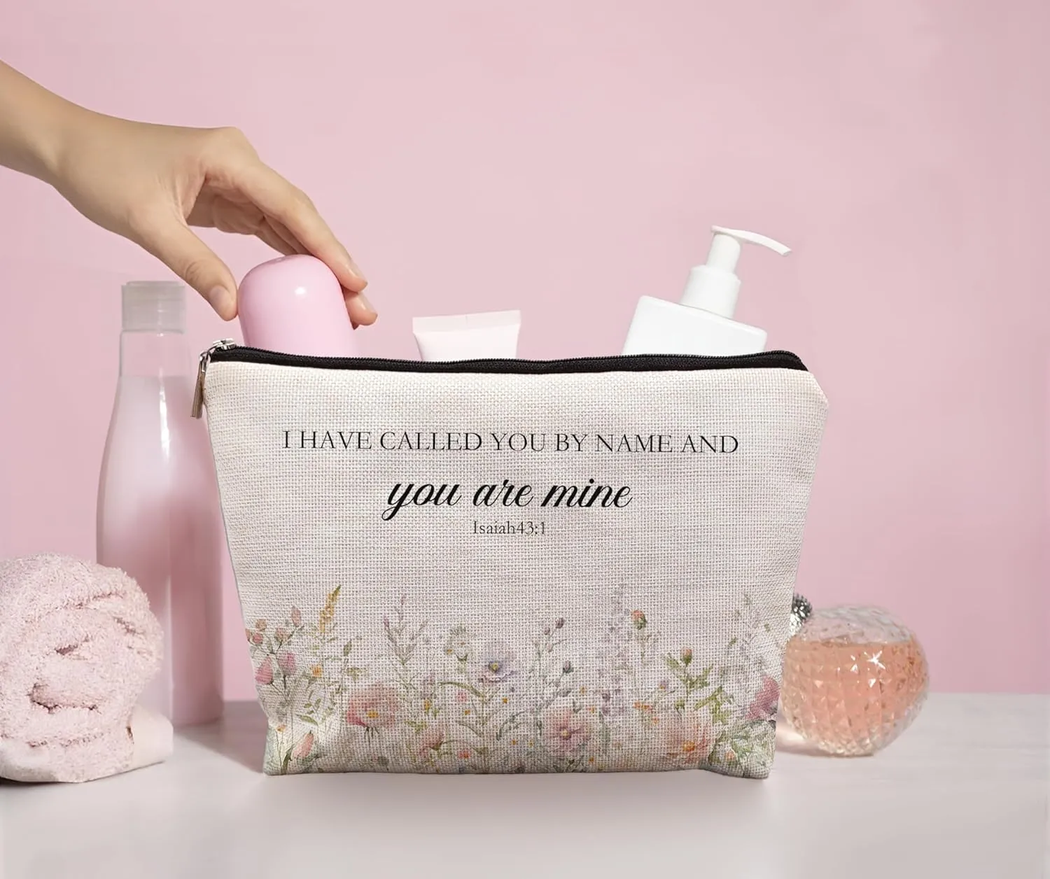 Floral Christian Makeup Cosmetic Bag - Christian Gifts for Women, Bible Scripture Gifts Cosmetic Bag for Women, Inspirational Small Makeup Bag for Purse, I Have Called You by Name You are Mine
