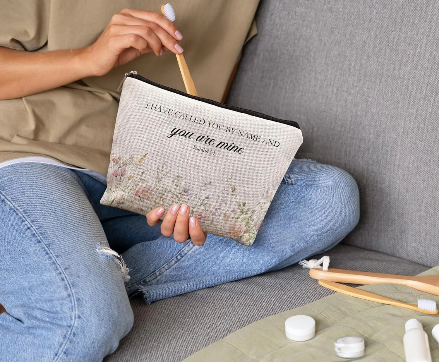 Floral Christian Makeup Cosmetic Bag - Christian Gifts for Women, Bible Scripture Gifts Cosmetic Bag for Women, Inspirational Small Makeup Bag for Purse, I Have Called You by Name You are Mine