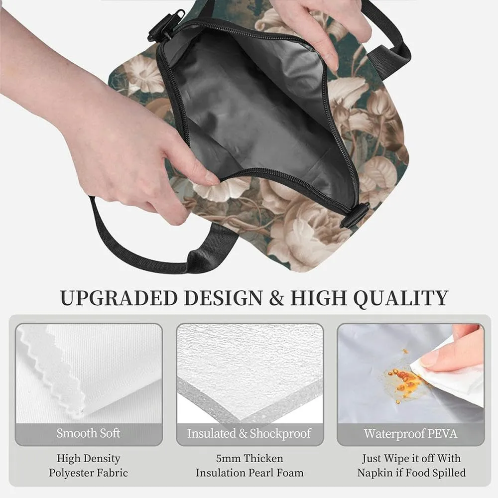 Flower painting a concrete grunge wall Loft modern Insulated Adult Lunch Bag with Shoulder Strap for Women Lightweight Reusable Portable Freezable Lunch Tote Bag for Work Picnic