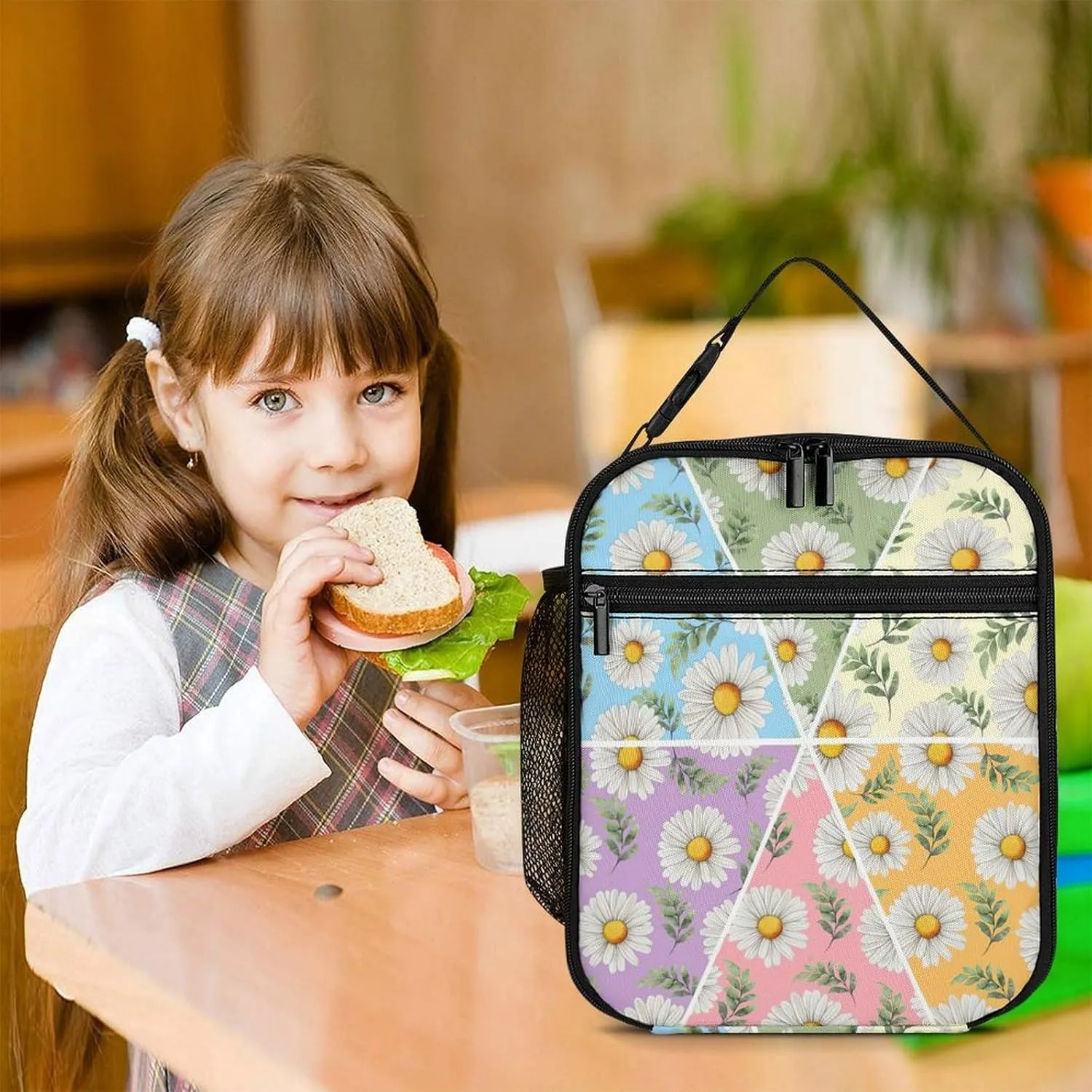Flowers Daisy Lunch Box Bag for Boys Girls, Reusable Insulated Lunch Tote Bag for Teens Students, Portable Large Capacity Bento Box for Women Men Work Picnic School Travel