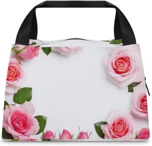 Flowers Surrounded Lunch Bag for Women Men Reusable Lunch Tote Bags Insulated Lunch Box Large Capacity Lunchbox Cooler Lunch Container for Work Office Picnic Travel