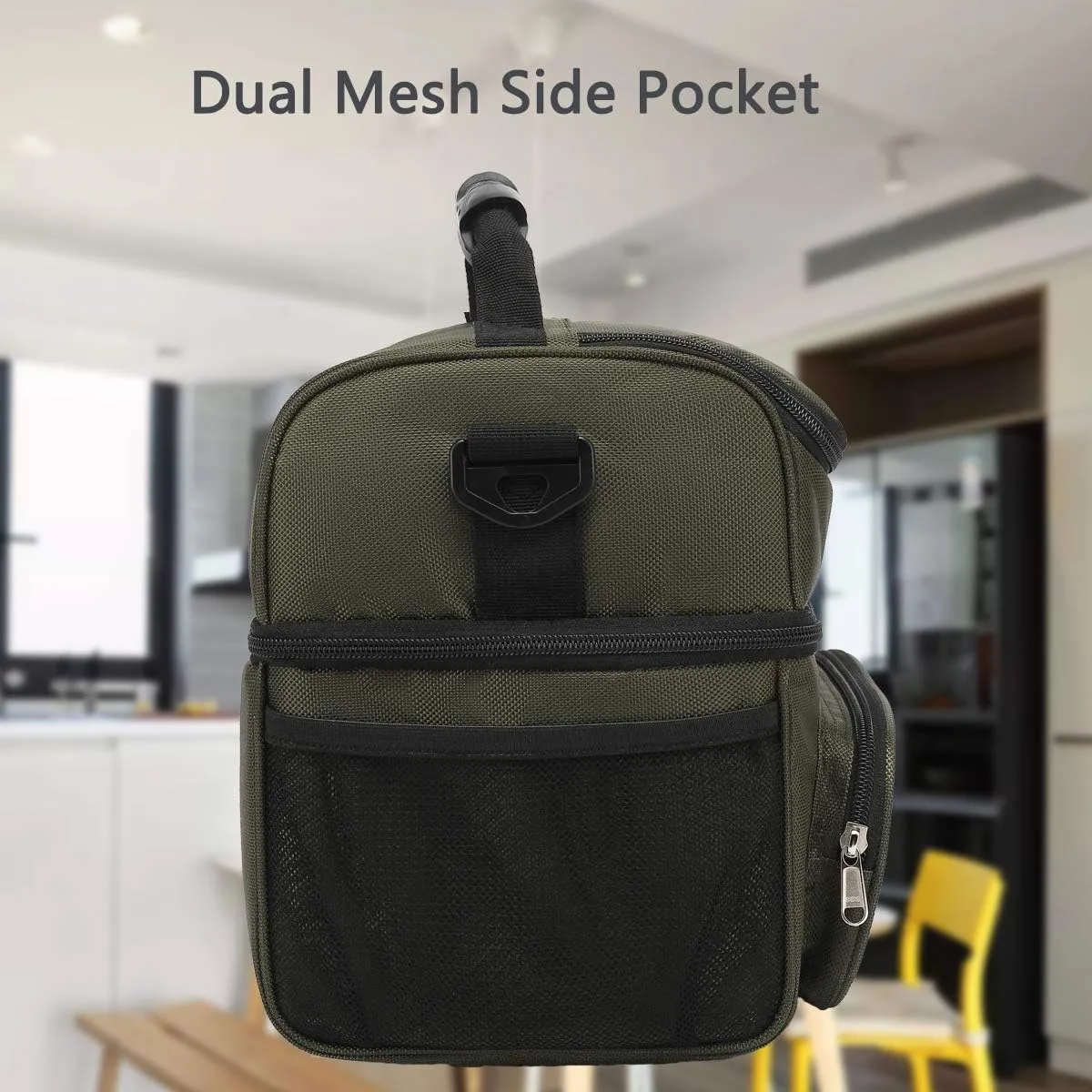 FlowFly Double Layer Cooler Insulated Lunch Bag Adult Lunch Box Large Tote Bag for Men, Women, With Adjustable Strap,Front Pocket and Dual Large Mesh Side Pockets