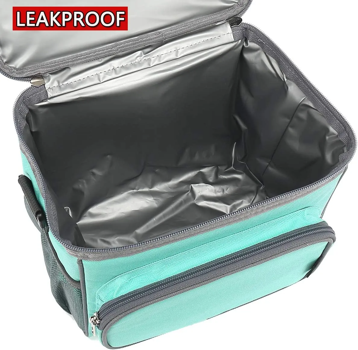 FlowFly Insulated Reusable Lunch Bag Adult Large Lunch Box for Women and Men with Adjustable Shoulder Strap,Front Zipper Pocket and Dual Large Mesh Side Pockets,Jade