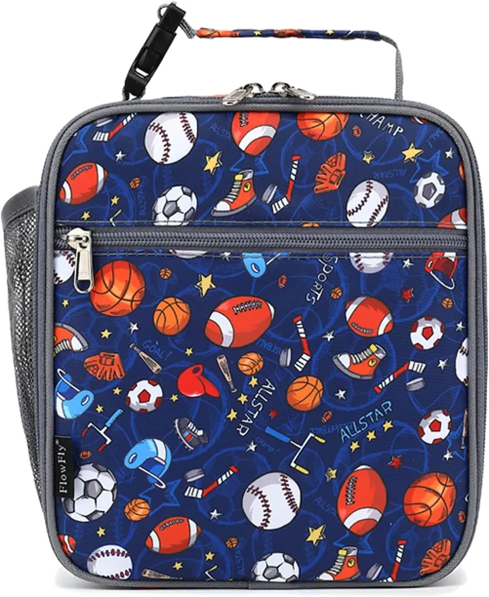FlowFly Kids Lunch box Insulated Soft Bag Mini Cooler Back to School Thermal Meal Tote Kit for Girls, Boys, Football