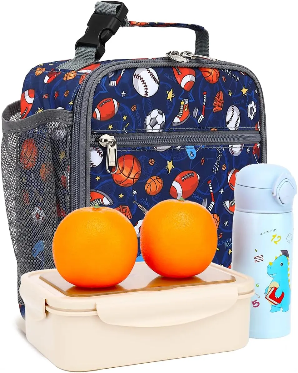 FlowFly Kids Lunch box Insulated Soft Bag Mini Cooler Back to School Thermal Meal Tote Kit for Girls, Boys, Football