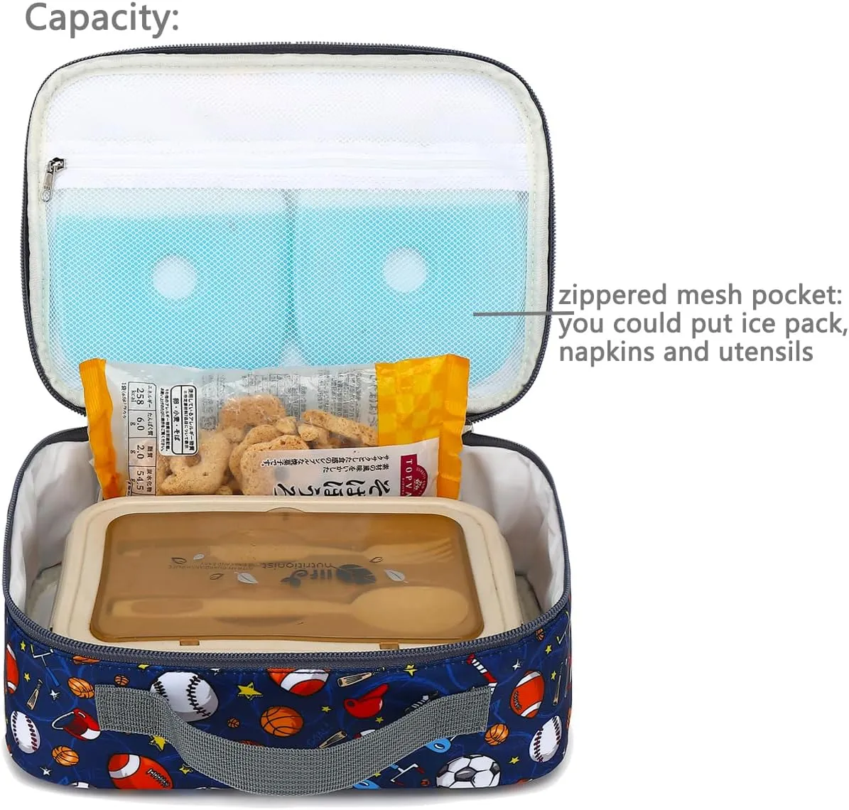 FlowFly Kids Lunch box Insulated Soft Bag Mini Cooler Back to School Thermal Meal Tote Kit for Girls, Boys,Football