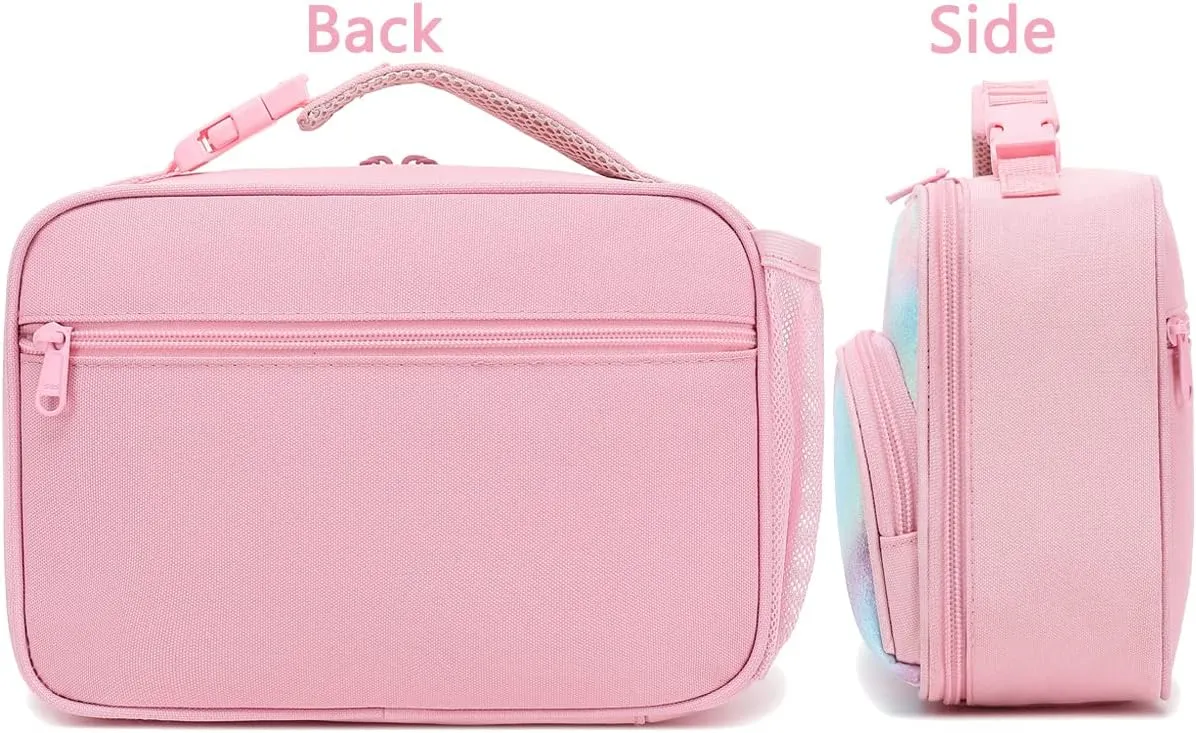 FlowFly Kids Lunch box Insulated Soft Bag Mini Cooler Back to School Thermal Meal Tote Kit for Girls, Boys,Glitter-Unicorn