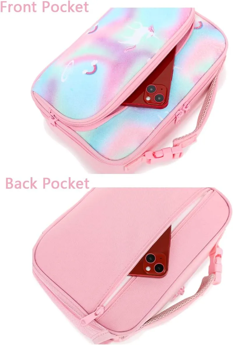 FlowFly Kids Lunch box Insulated Soft Bag Mini Cooler Back to School Thermal Meal Tote Kit for Girls, Boys,Glitter-Unicorn