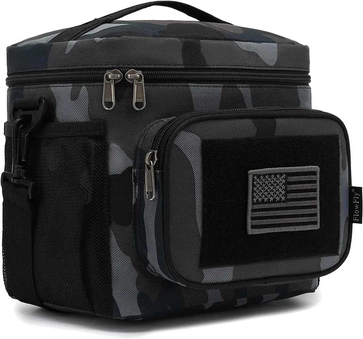FlowFly Lunch Bag, Insulated Cooler, Thermal Lunch Box Tote with MOLLE/PALS Webbing, Adjustable Padded Shoulder Strap, for Tactical Men Women Adults and Boys Girls Kids (Black#Camo, Medium)