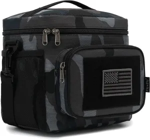 FlowFly Lunch Bag, Insulated Cooler, Thermal Lunch Box Tote with MOLLE/PALS Webbing, Adjustable Padded Shoulder Strap, for Tactical Men Women Adults and Boys Girls Kids (Black#Camo, Medium)