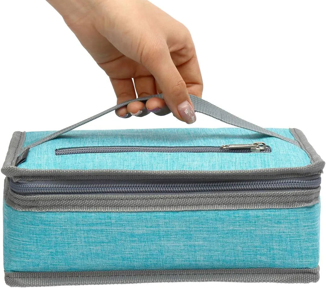 FlowFly Small Insulated Lunch box Portable Soft Bag Mini Cooler Thermal Meal Tote Kit with Handle for Work & School, Sea Blue