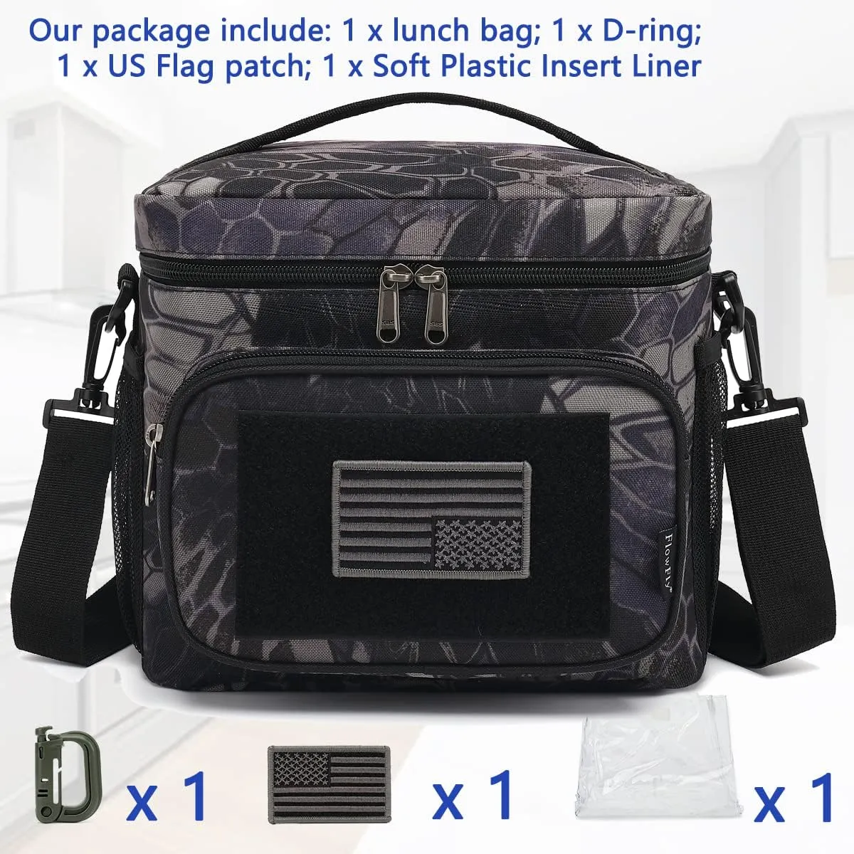 FlowFly Tactical Lunch Bag Large Insulated Lunch Box Cooler Tote for Men, Women with MOLLE/PALS Webbing(Typhon, Medium)