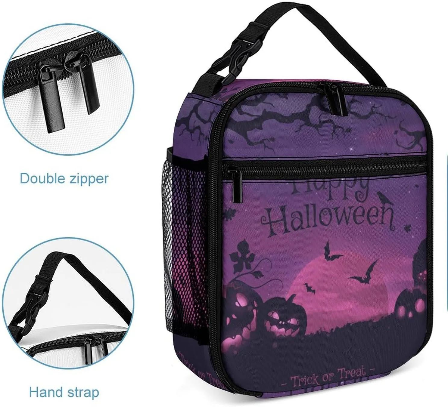 Fog-clouds-pumpkins-print1 Portable Insulated Lunch Bag for Men & Women, Cooler Thermal Lunch Box Perfect for Travel Picnic Office